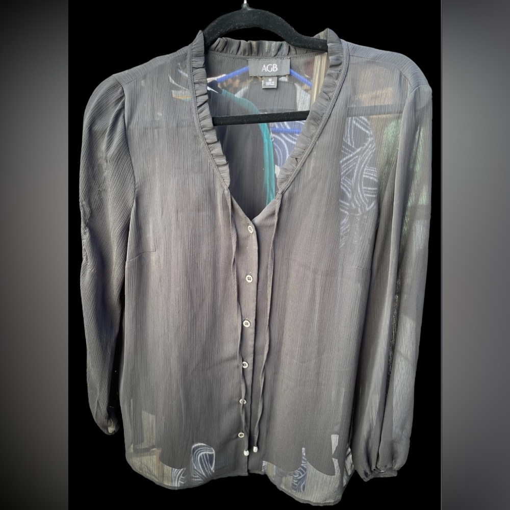AGB Black Sheer Button-Up Blouse